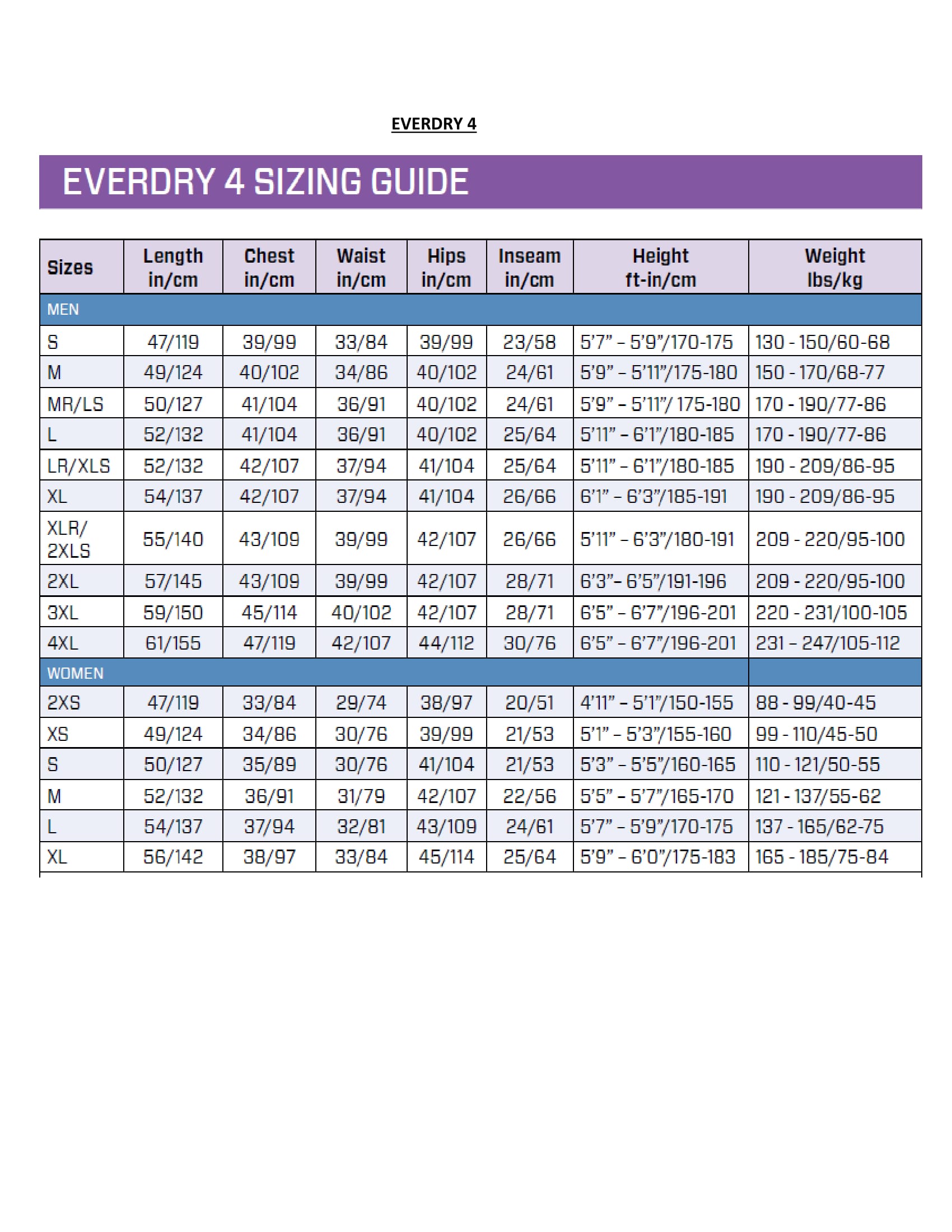 Scubapro Exodry Size Chart